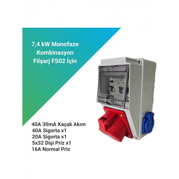 Fil Şarj Filşarj 7.4 kW Monofaze Kombinasyon Kutusu